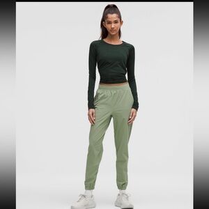 Lululemon Athletica Forest Green Top and Sage Joggers